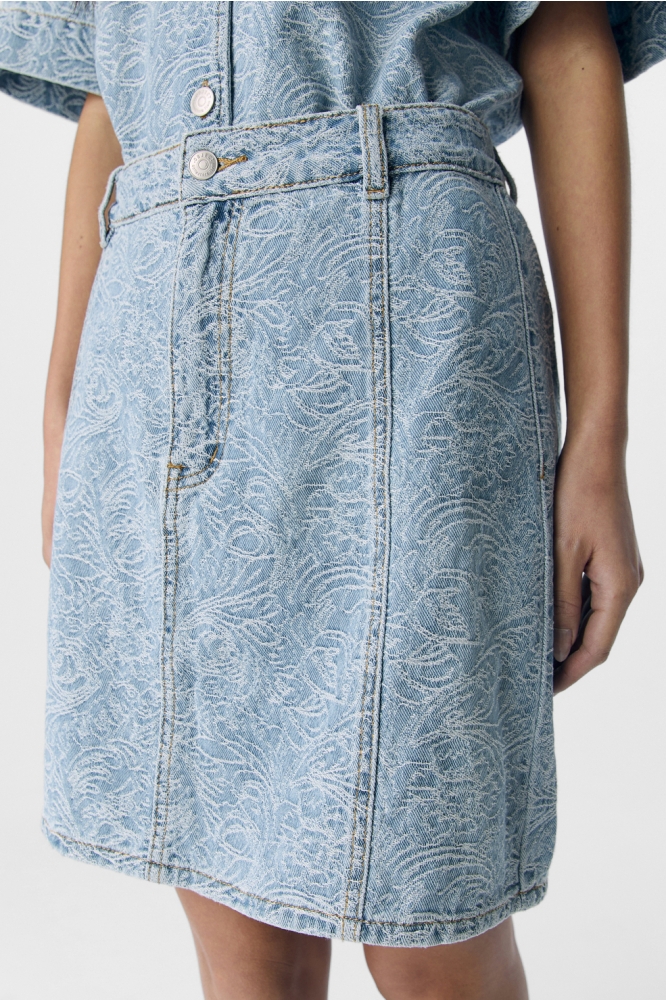 OBJMIRWA RE MW SHORT DNM SKIRT 138 23046422 LIGHT BLUE DENIM/PATTERN